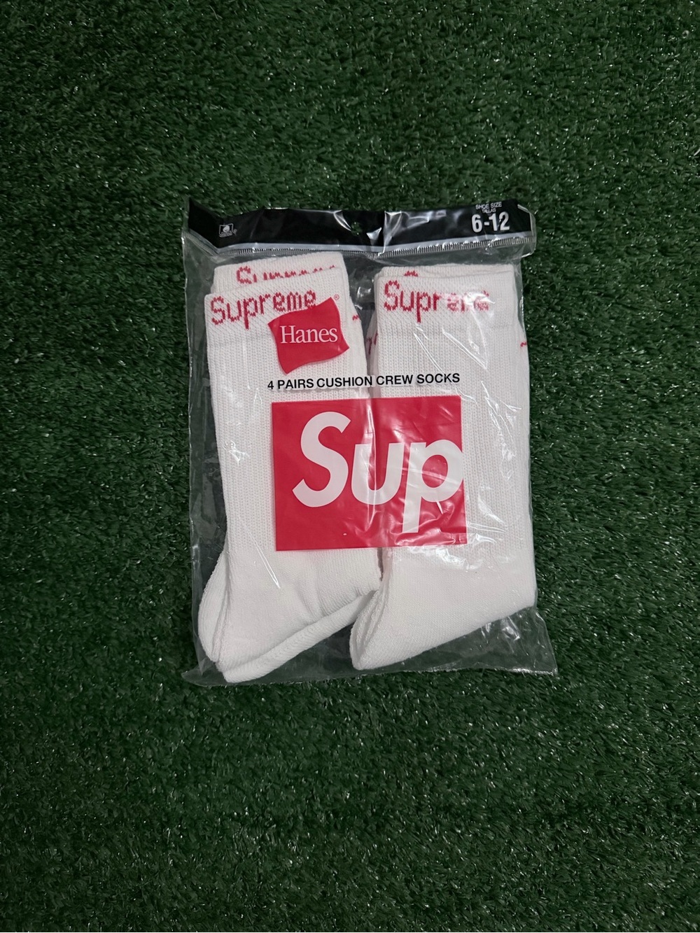 Hanes White Crew Socks with Red Logo - 4 Pairs